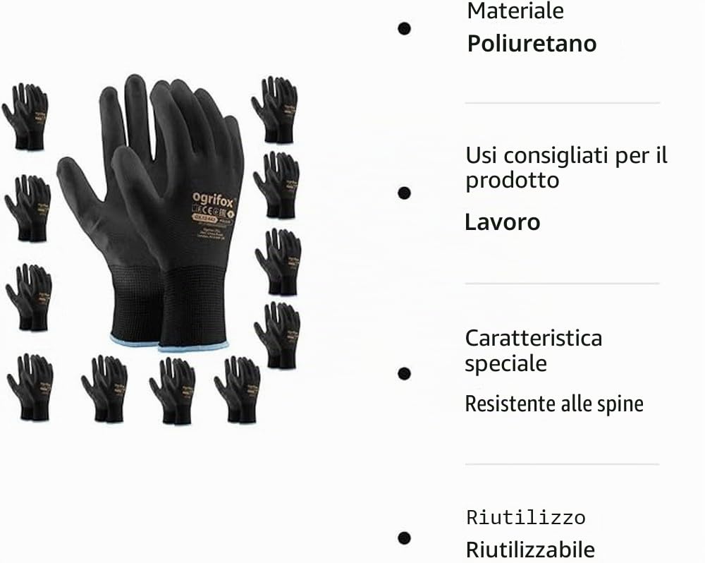 Ogrifox OX-POLIUR Guanti in poliestere rivestiti in poliuretano, guanti protettivi, guanti da lavoro, guanti da giardinaggio OX.12.442, Nero, Misura 10, 12 paia