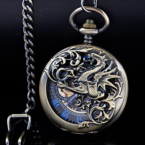 Image of Hand Winding Hollow Roman Numerals Mechanical Pocket Watch Steampunk Mens Watches
