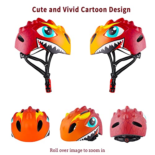 Toddler Helmet Kids Bike Helmet For 2 3 4 5 6 7 8 Years Old Boys Girls Kids With 3D Dinosaur Design Protective Gear Set And Safety Certified, Bike Cycling Skating Skateboard Scooter Helmet (Red) #TOP1