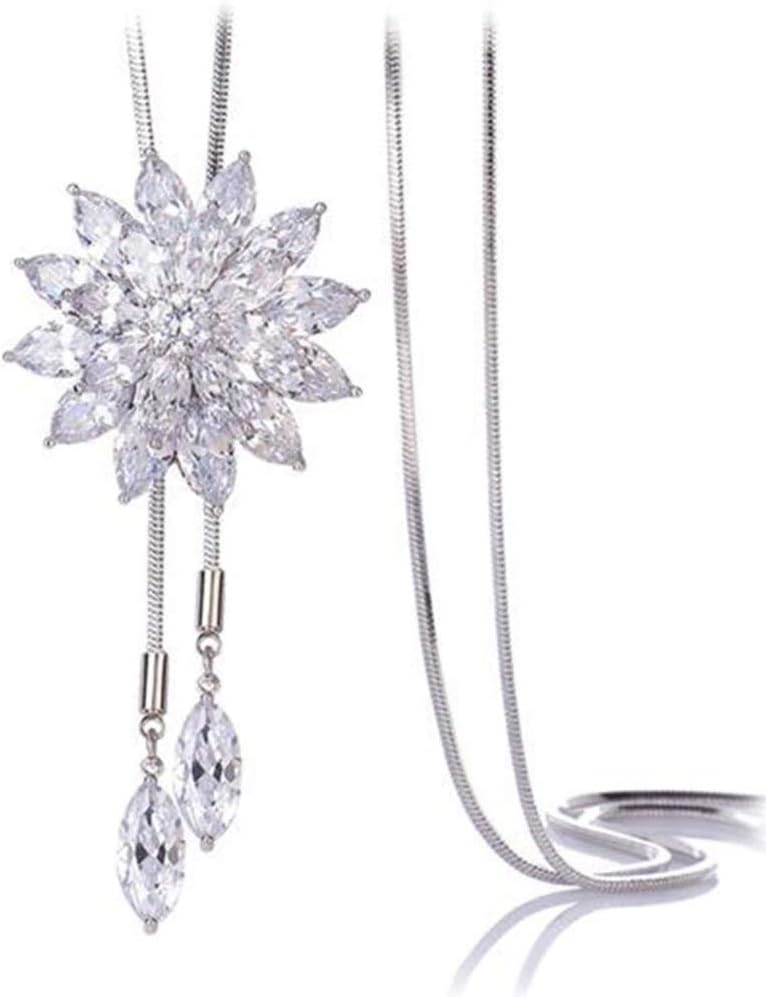 Shining Diva Fashion Jewellery Crystal Flower Long Chain Stylish Pendant Necklace for Women and Girls-(rrsd9272np)