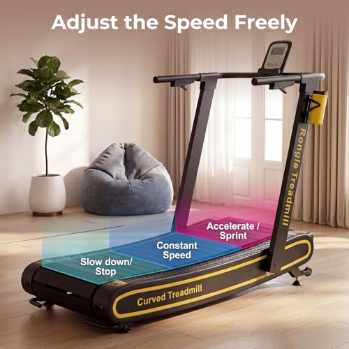 Image of Curved Treadmill with Non-Electric Motorized, Rubber Track and Non-Slip, Foldable Self-Propelled Treadmill with LED Display for Home, Running Training, No Assembly Required 350LBS