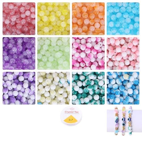 Image of ambitieux 350+ Glossy Round Beads for Bracelet Making - DIY Jewelry Craft Kit with 12 Vibrant Colors & Elastic Thread - Make Up to 16 Bracelets for Adults & Kids (Half Color)
