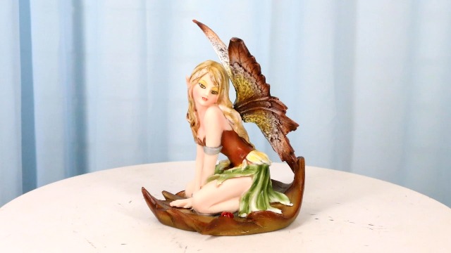 Winged Fairy in Leaf Statue 妖精　Ebros Ebros Elemental Earth Gaia Forest Green Fairy Statue Decorative