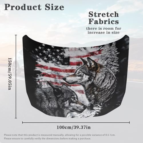 Image of Generic Car Hood Cover Flag, American Flag Wolves Waterproof Dustproof Car Bonnet Banner Elastic Universal Car Cover Windproof Hood Wraps for Most Vehicles All Season Protection