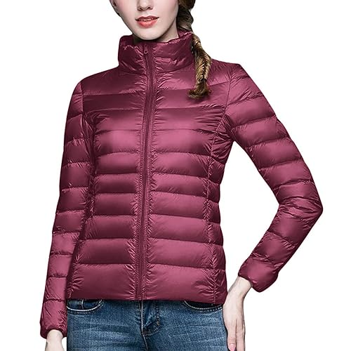 ANHATUIV Lightweight Down Jacket Women's Ultra Light Quilted Jackets Puffer Coat Casual Coat Stand Collar Puff Jacket Transitional Padded Quilted Jackets for Ladies Lined for Hiking Travel