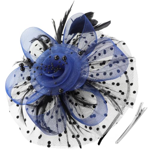 Image of DRESHOW Fascinators Hat Flower Mesh Ribbons Feathers on a Headband and a Clip Tea Party Headwear for Girls and Women