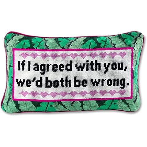 FURBISH Handmade Needlepoint Decorative Throw Pillow - Both Be Wrong - 9" x 15" - Small Embroidered Designer Pillow for Living Room Couch Sofa Chair & Bed - Aesthetic Room Decor Cover