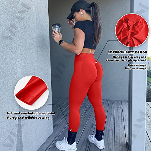 Szkani Seamless Leggings For Women Butt Lifting High Waist Yoga Pants Scrunch Booty Leggings Workout Tights(1A#Red, S) #TOP2