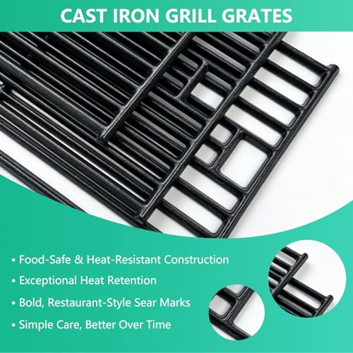 Image of 97888 24367 Grill Grates Replacement Parts for Monument 24633 41847NG 35633 35633R 35633G 35633B 13892 17842 D405 D425, 17.6 inch Cast Iron Cooking Grids for Monument 4 Burner Gas Grills, 3 Pack