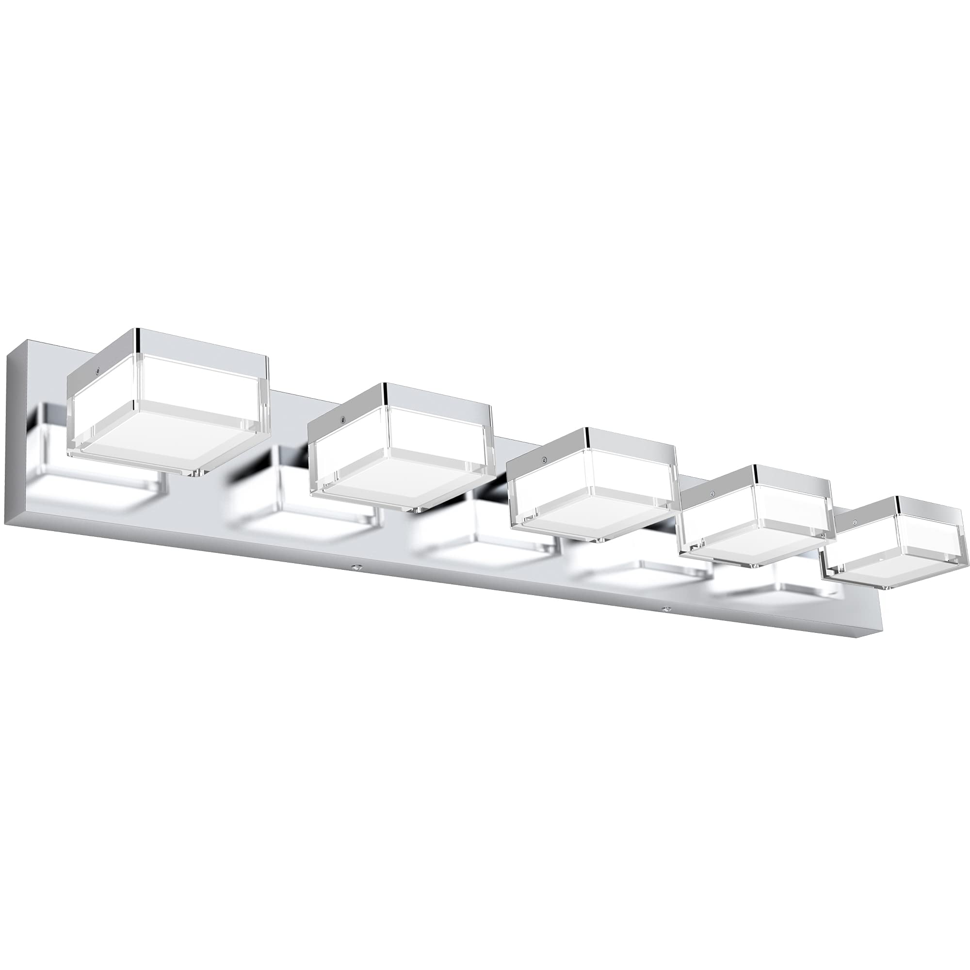 SOLFART Bathroom Vanity Light Fixtures Over Mirror Modern Chrome Vanity Wall Lights 5 Light Over Mirror for Bathroom 9608-5T-ND
