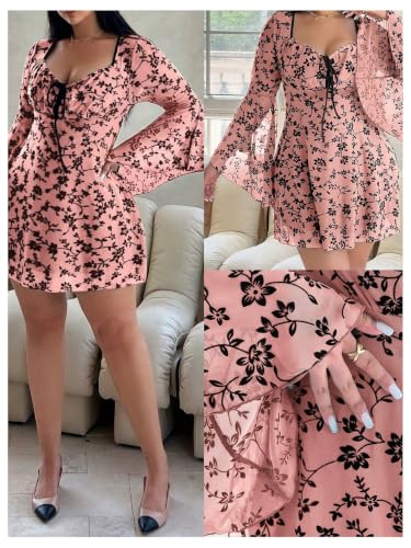 Image of Floerns Women's Plus Size Floral Gothic Dress Flare Long Sleeve Mesh Grunge A Line Dress