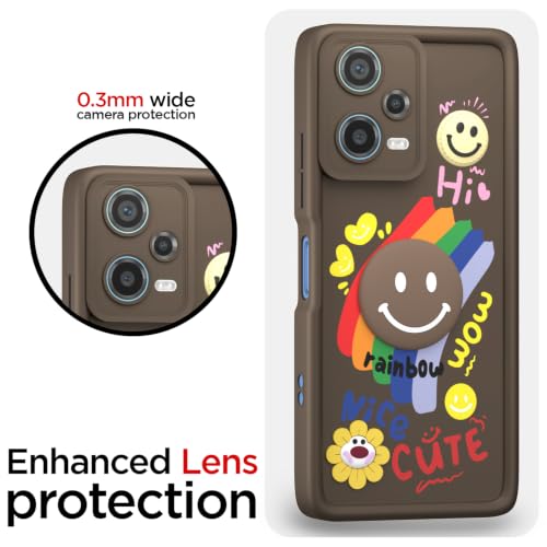 Image of Pikkme Back Cover for Redmi Note 12 | Soft Silicone| Cute Rainbow Smile & 3D Cartoon Flower Design | Shockproof Raised Camera Protection Bumper Case (Brown)