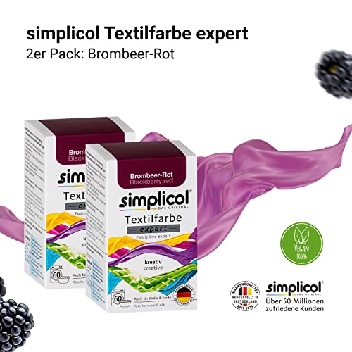 simplicol Textilfarbe expert Brombeer-Rot 1706, 2er Pack: Farbe für kreatives, einfaches Färben in der Waschmaschine oder manuell, 150 g (2er Pack)
