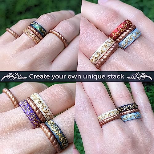 Knot Theory Filigree and Laurel Leaf Silicone Ring Gold Inlay Engraved Silicone Wedding Band, for Sports Activities, Breathable Comfort Fit3