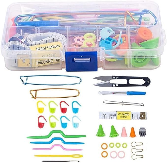 Trexee Crochet Knitting Plastic Kit | Small Kit Include Soft Handle Crochet, Yarn Scissor, Sewing Needle, Twist Knitting Needle, Silicone Needle Cap, Tape for Measurement, Counter, Thimble Etc.