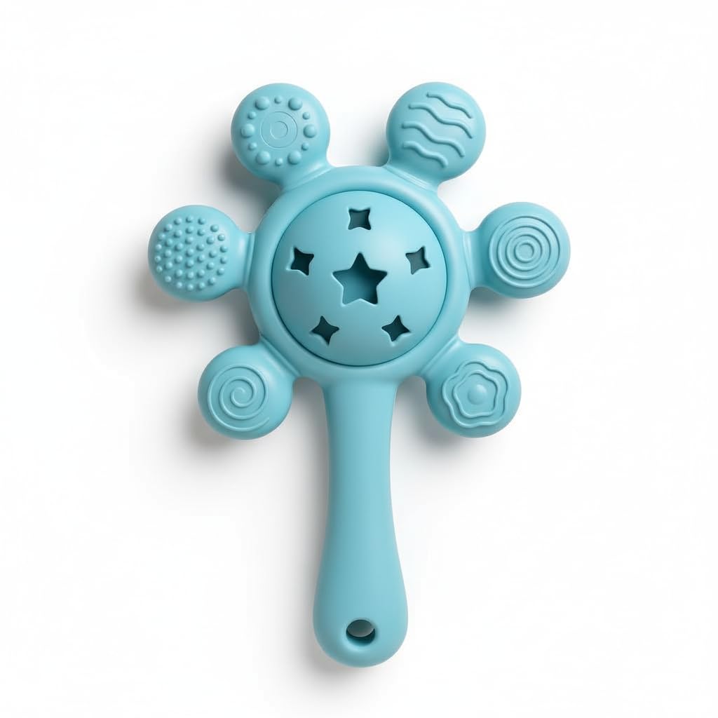 Teether for Baby | Musical Rattle Teethers for 3 to 24 Months | Silicone Rattle Teether | BPA-Free for Easy Teething | Jhunjuna, Baby Feeding Toys (Blue)-image-5