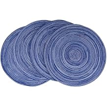 WAZAIGUR Red-A,Placemats,Round Placemats for Dining Table Set of 4 Woven Heat Resistant Non-Slip Kitchen Table Mats Diameter 14 inchBlue
