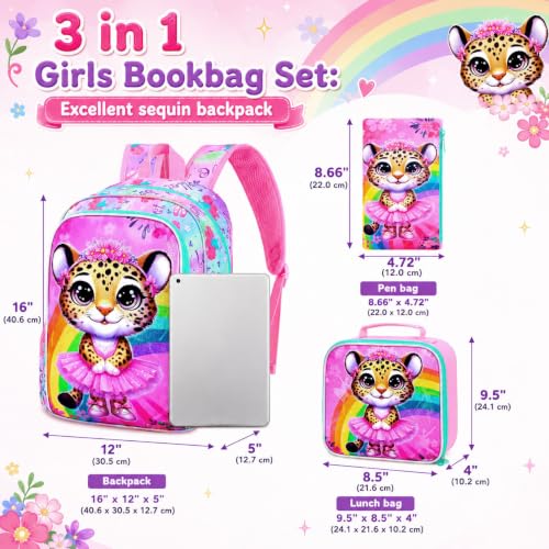 Image of WZLVO 3PCS Kids Backpack for Girls, Unicorn Dinosaur Animal Prechool Elementary Kindergarten School Bookbag with Lunch Box