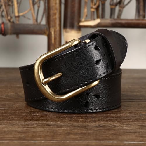Men's Leather Stitching Belt for Casual Jeans and Workwear 1.5" Wide Hollow Flower Waist Strap Gift Box Packaging3