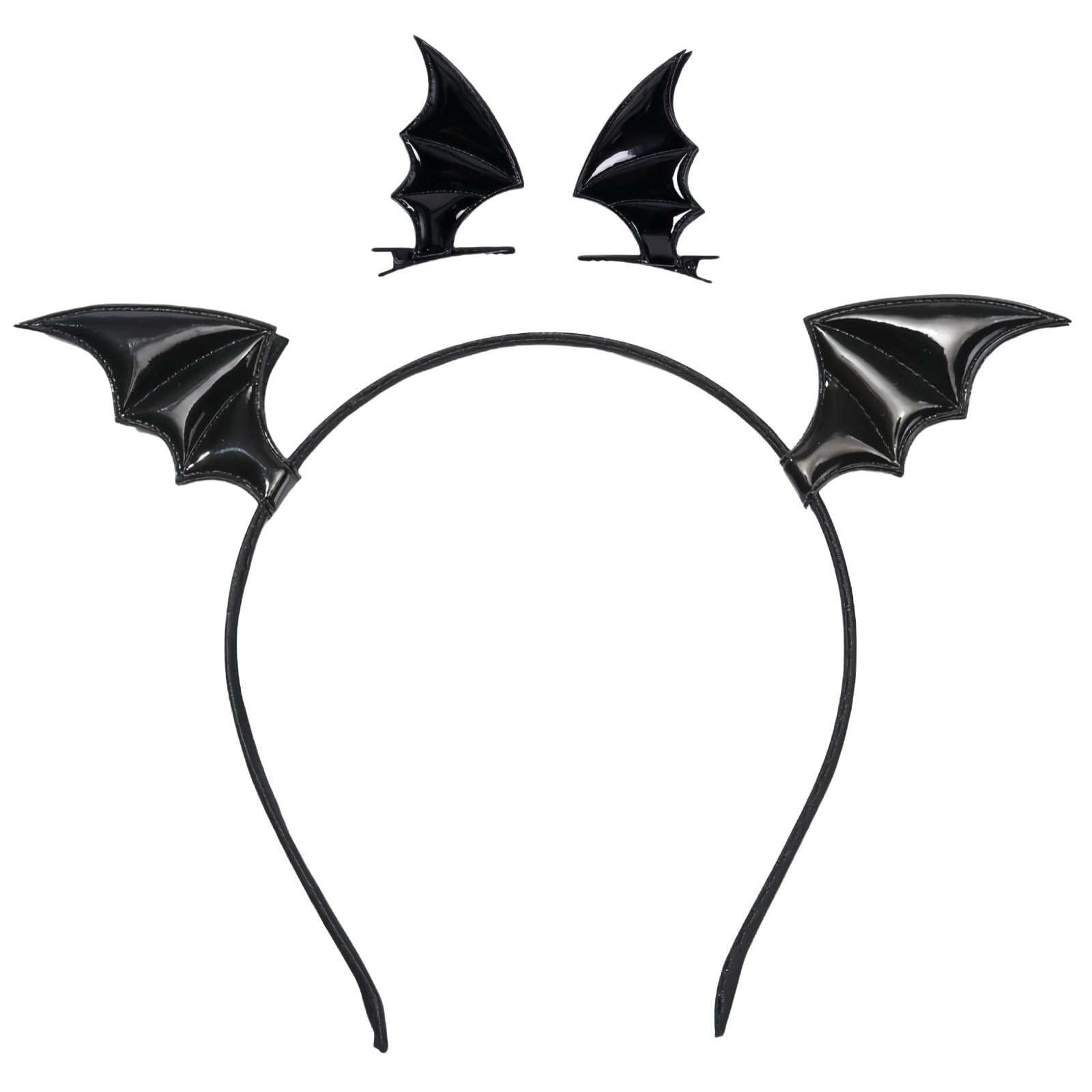 HPMAISON Set 3 Halloween Wing Headband & Dragon Wings Hair Clips Set Horror Devil Goth Ear Hairpins