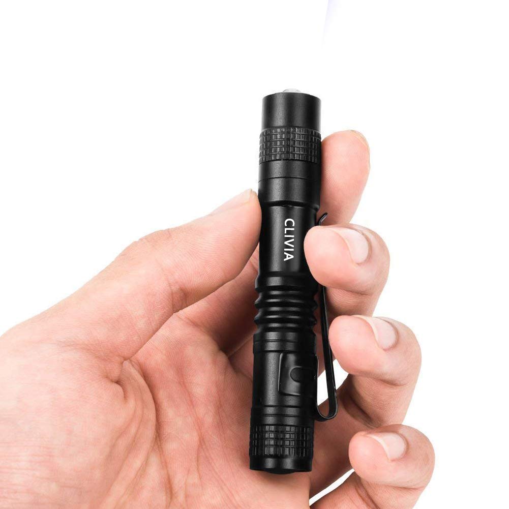 Super Small Mini LED Flashlight Battery-Powered Handheld Pen Light Tactical Pocket Torch with High Lumens for Camping, Outdoor, Emergency, Everyday Flashlights, 3.55 Inch, by Clivia