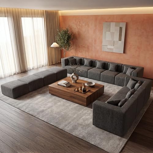 Image of MONVANE Modular Sectional Sofa, Oversized 12 Seat Convertible U Shaped Couch with Ottoman, Comfy Chenille Cloud Couch with Deep Seat, Sectional Couches for Living Room, No Assembly Required, Grey