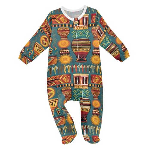 J JOYSAY African Drums Blue Baby One-Piece Footies Cotton Baby Footie Pajama Unisex Footed Sleeper Pjs for Baby Girls 12M