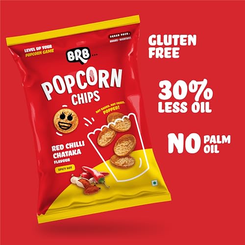 Image of BRB Corn Popped Chips | Popcorn & Nachos Upgraded | Not Baked. Not Fried. | Red Chili Chataka Flavour | 5 Packs X 48 Grams