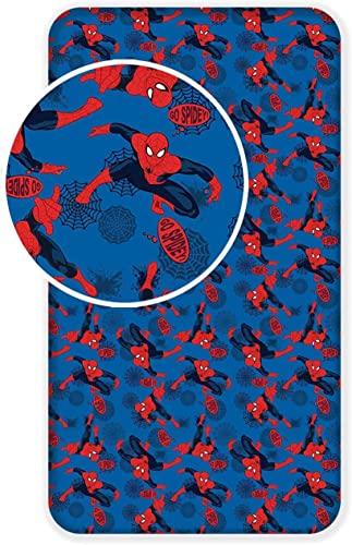 AC-Déco Drap en Coton Spider Man- 90 X 200 + 25 Cm - Bleu