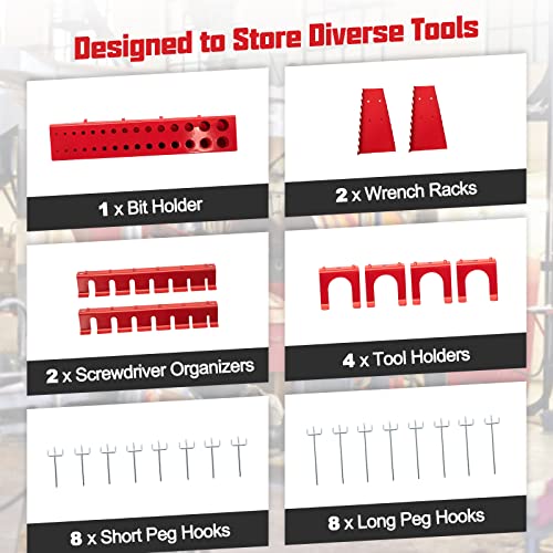 TANGZON Workbench with Pegboard, Metal Work Bench with Shelves, Topping Space, Hanging Accessories, Heavy Duty Work Table Tool Storage Bench for Workshop Warehouse (Black+Red, 121x61x156cm) 5 TANGZON Workbench with Pegboard, Metal Work Bench with Shelves, Topping Space, Hanging Accessories, Heavy Duty Work Table Tool Storage Bench for Workshop Warehouse (Black+Red, 121x61x156cm) - Image 5