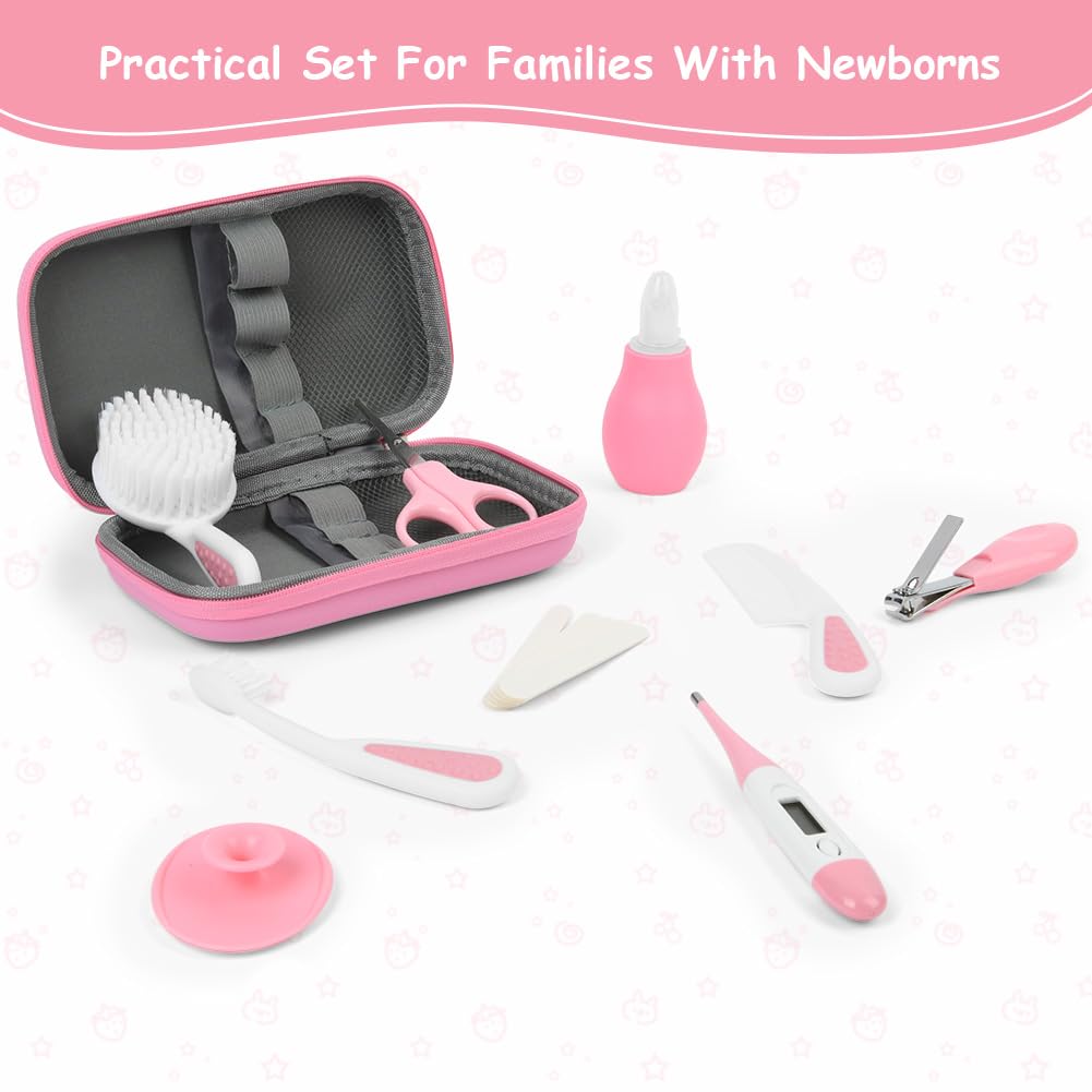 Flintronic 14 Pcs Trousse de Soin Bébé, Trousse de Toilette Bébé Compacte, avec Brosse à Cheveux, Pince à Ongles ect pour Nouveau-Nés Filles Garçons
