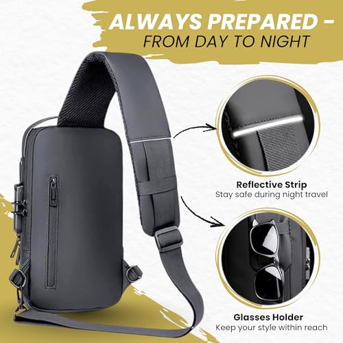 Image of OCEANEVO Stylish Anti Theft Crossbody Sling Bag for Men WITH Luggage Tag, Chest Bag for Travel WITH Lock and USB Charging Port