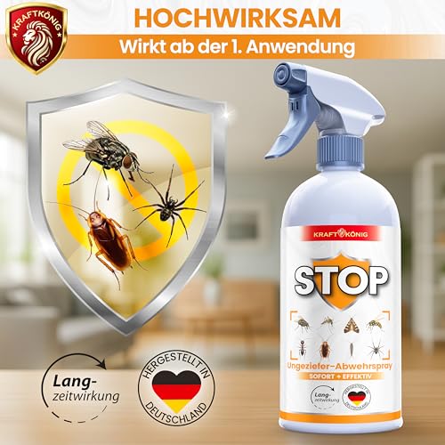 KRAFTKÖNIG Insektenspray 500 ml - Sofort einsatzbereit, Schnellwirkung gegen fliegende und kriechende Insekten, Ungezieferspray für Innen und Außen, feiner Sprühnebel für Ecken und Ritzen