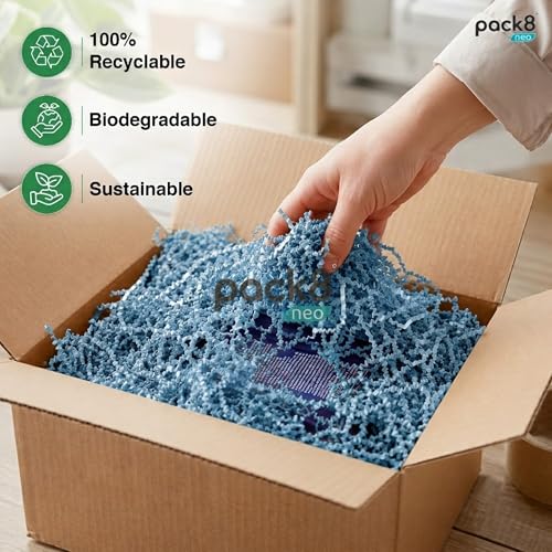 Image of Pack8neo Shredded Paper Grass Cutting For Giftpacking Fill for Gift Baskets and Boxes(5000g)| Eco-friendly grass paper, Crinkle Cut, Gift Packaging Protection & Decoration Material, Blue, 5kg