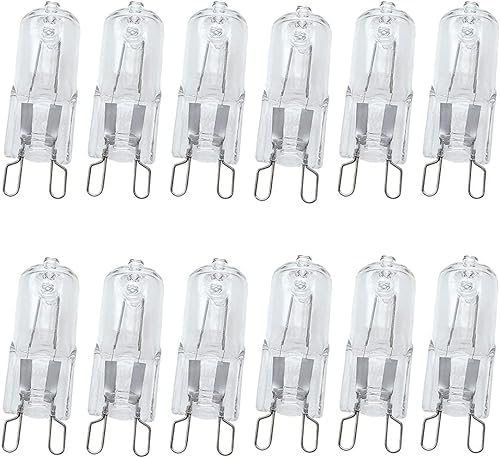 B4U 12 Pack G9 40W Halogen Bulbs 230V, Capsule Light Bulbs, Safety Fused Preventing Lamp Exploding, Small/Mini G9 Bulbs, Warm White 2700K, Up to 2500 Hours Life