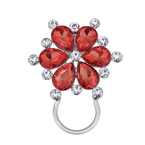 Image of NOUMANDA Ruby Red Rhinestone Flower Eyeglass Holder Crystal Magnetic Brooch Pin Women Girls Gift Jewelry