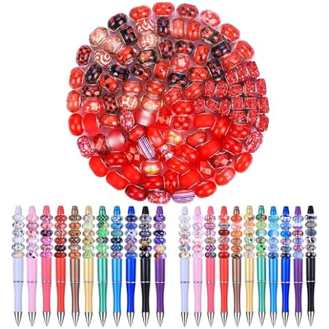 AIPRIDY 130 Pieces Large Hole Fairy Wand Garden Beads, Assorted European Craft Beads Mixed Color Lampwork Spacer Beads,European Large Hole Beads for DIY Jewelry Making Supplies (Red) Cover