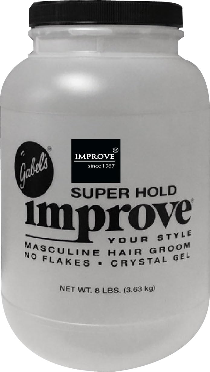 Improve Gabel's Styling Gel Clear 8 lbs. Water Base. Easy to apply and wash off. Refill. Authentic Gabel's Manufacturer Direct has logo in black label