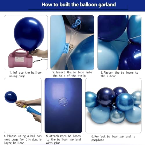 Image of Royal Blue Balloon Garland Double Stuffed, Navy Dark Blue Metallic Balloon Kit for Independence Day Graduation Birthday Baby Shower Anniversary Party Decorations