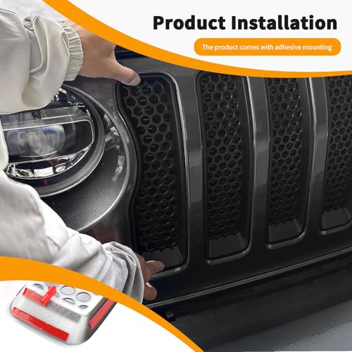 Image of Hoolcar Front Grill Insert Cover Trim Kit Compatible with Jeep Wrangler JL JLU 2018-2024 2025 Front Honeycomb Grille Cover Guard Exterior Accessories, Matte Black, 7 PCs