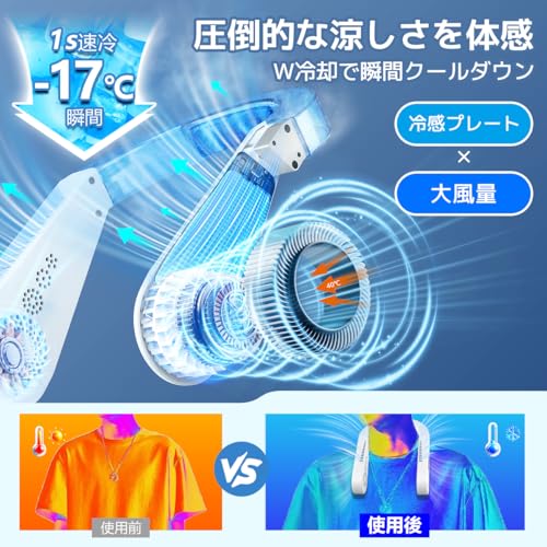 ネッククーラー 冷却プレート 首掛け扇風機 【ひんやり冷感体験・180°自由回転】 ネックファン 羽根なし 長時間稼働 軽量 首掛け 静音 風量 最強 7000mAh大容量 3段階風力調節 携帯扇風機 ペルチェ素子 ネッククーラー LEDディスプレイ表示 Type-C充電式 熱中症対策 旅行/通勤/通学/アウトドア/夏キャンプ プレゼント 暑さ対策グッズ