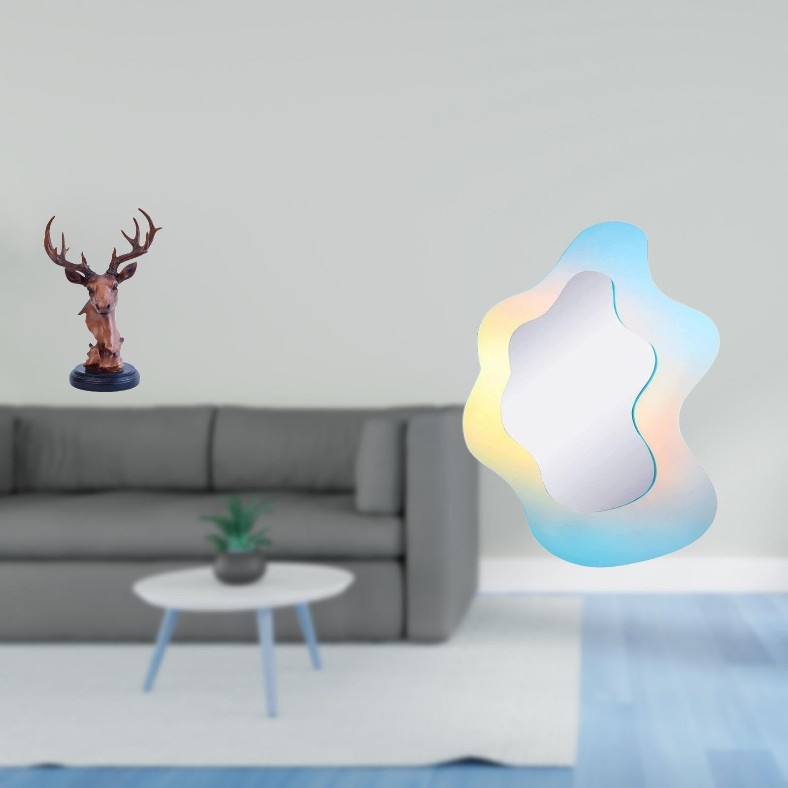 Enakshi® Deer Head Ornament Wavy Acrylic Mirror Figurine Craft Animal Statue Modern Decorative Home Decor Adornment Resin Makeup Mirror for Bathroom Wall Decor NightStand Desktop-image-33