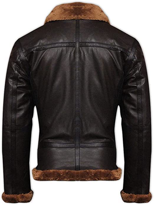 Image of Men's B3 Real Leather Aviator Bomber Jacket with Faux Shearling, RAF Winter Coat