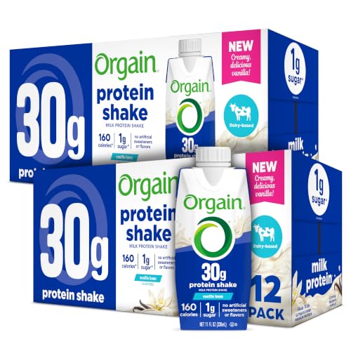 Orgain 30g High Protein Shake, Dairy Isolate Milk Protein, Vanilla Bean, 5g BCAAs, 1g Sugar per Serving, Meal Replacement, Ready to Drink, Keto Friendly, Gluten-Free, 11 Fl Oz, (Pack of 24)