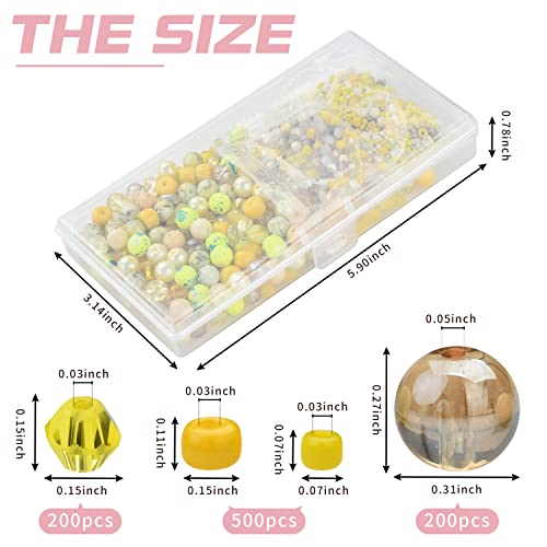 Image of Rired 27 Yellow Glass Beads for Bracelet kit, 900pcs Crystal Beads for Jewelry Making Include 8mm Round Assorted Beads with Bicone /and Seed Beads for Craft, Necklace, Earring and Phone Chain