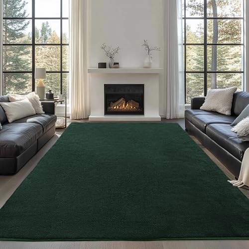 Image of Large Modern Area Rugs for Living Room Bedroom, 6x9 Feet Dark Green Ultra Soft Thickened Memory-Foam Indoor Rug, Comfy Aesthetic Solid Minimalist Carpets for Girls Boys Nursery Dorm Home Decor