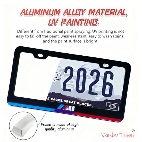 Image of License Plate Frames Cover Compatible with BMW Exterior Accessories | Tricolour(Blue purple red Gradient) Aluminum Frame, Front and Rear 2 pcs Pack