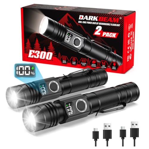 DARKBEAM LED Flashlights with Power Display, 2800 High Lumens Rechargeable