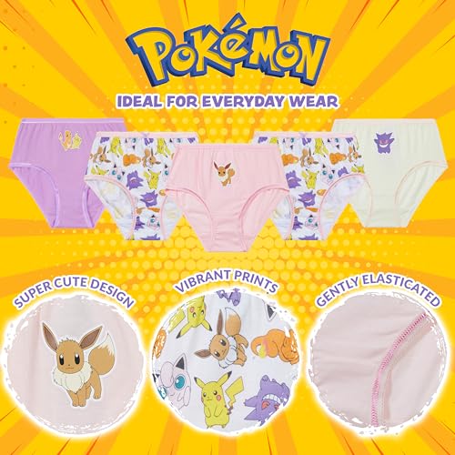 Pokemon Girls Knickers, Comfy Breathable Cotton Underwear for Kids, Teens - 5 Pack4