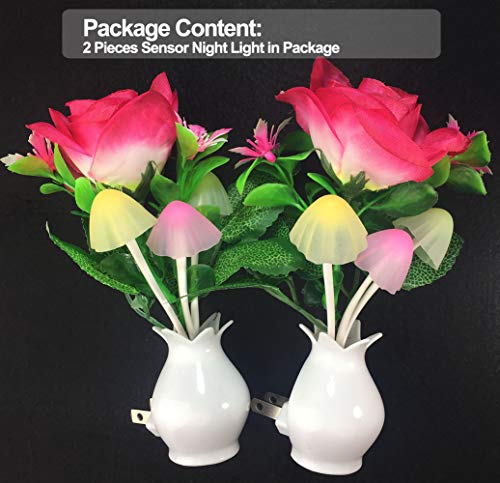 [2 Pack] Utlk Plug-In Flower Led Mushroom Night Light Lamp With Dusk To Dawn Sensor,Cute Plug In Led Bed Cute Mushroom Nightlight Night Lamp Wall Light Baby Night Lights For Kids Children #TOP6